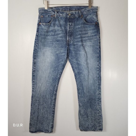 Levis 501 Jeans Mens 36x31 Blue Denim Button Fly Straight Relaxed Fit‎ Acid Wash - Picture 1 of 13